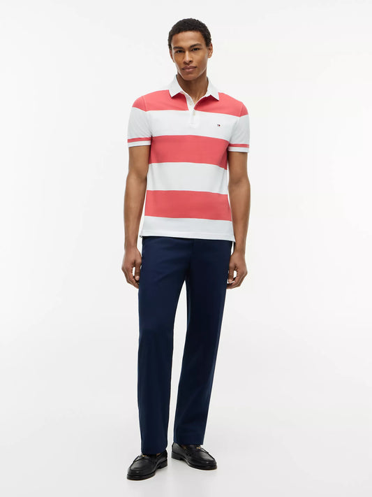 Tommy Hilfiger Men's Slim Fit Rugby Stripe Polo in Coral