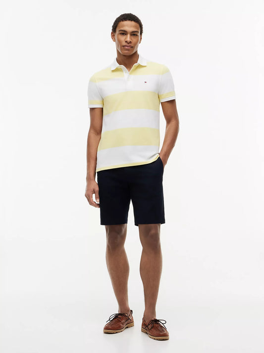 Tommy Hilfiger Men's Slim Fit Rugby Stripe Polo in Citronella/White Stripe