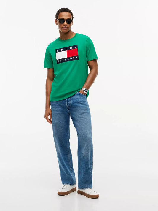 Tommy Hilfiger Men's Big Flag Logo T-Shirt in Olympic Green