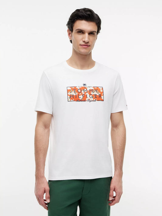 Tommy Hilfiger Men's Tropical Floral Logo T-Shirt in Optic White