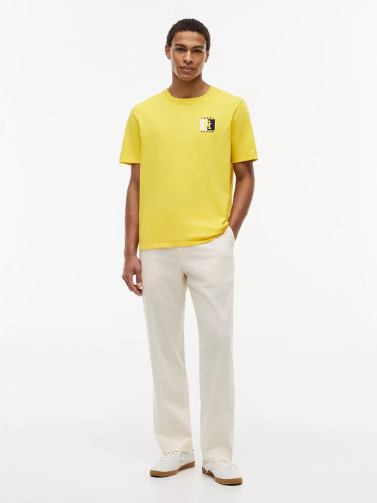 Tommy Hilfiger Two-Tone Flag Logo T-Shirt in Marigold Yellow