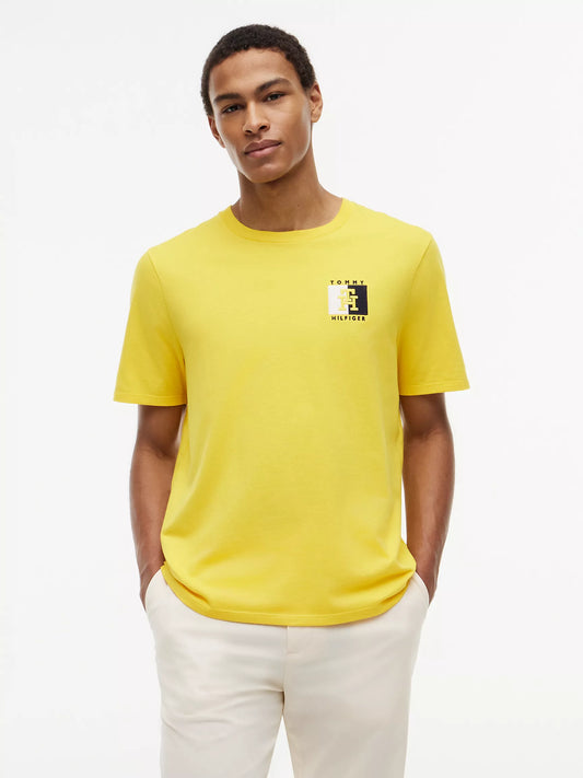 Tommy Hilfiger Two-Tone Flag Logo T-Shirt in Marigold Yellow