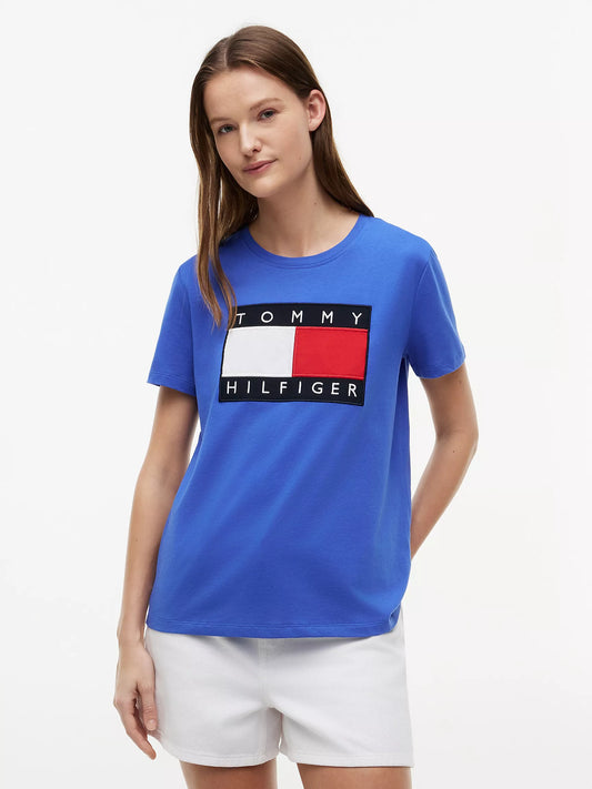 Tommy Hilfiger Women's Big Flag Logo T-Shirt in Verona Blue