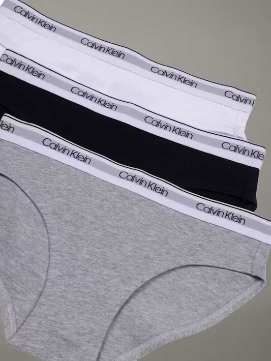 Calvin Klein Girls' Modern Cotton 3-Pack Bikini Briefs in Heather Gray/Black/White