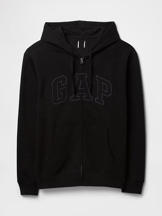 Relaxed Men Gap Logo Zip Hoodie - True Black