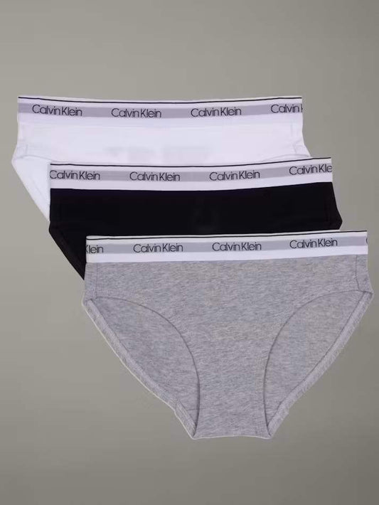Calvin Klein Girls' Modern Cotton 3-Pack Bikini Briefs in Heather Gray/Black/White