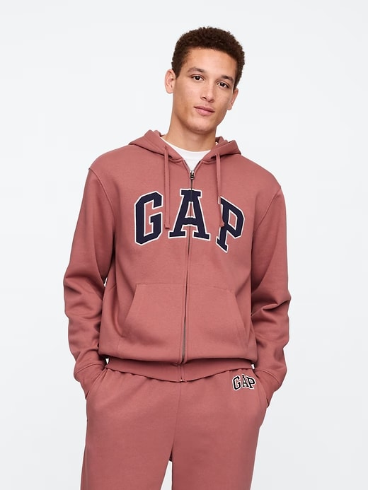 Relaxed Men Gap Logo Zip Hoodie - Washed Red