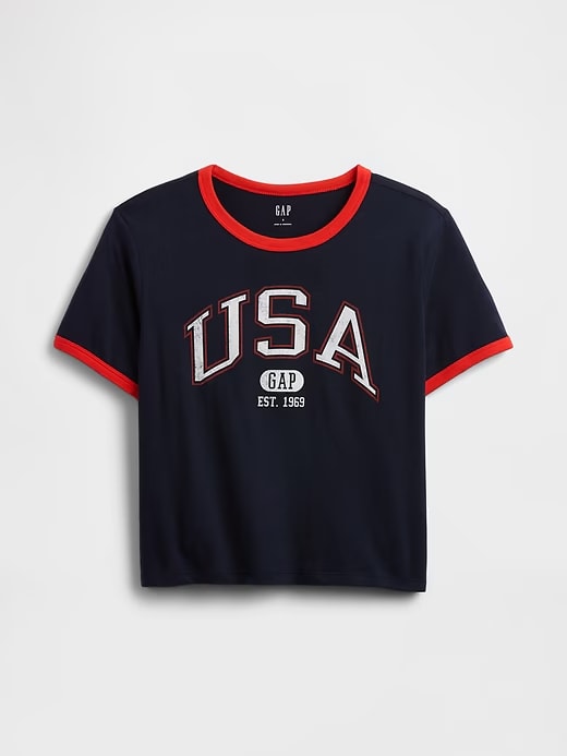 Gap Shrunken Ringer Graphic T-Shirt - Navy Uniform