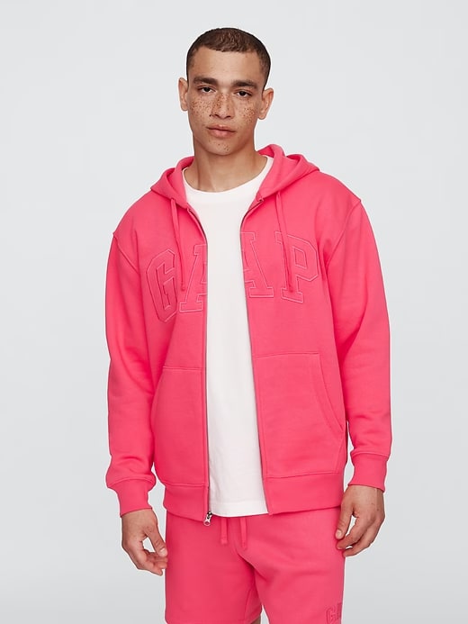 Relaxed Men Gap Logo Zip Hoodie - Raspberry