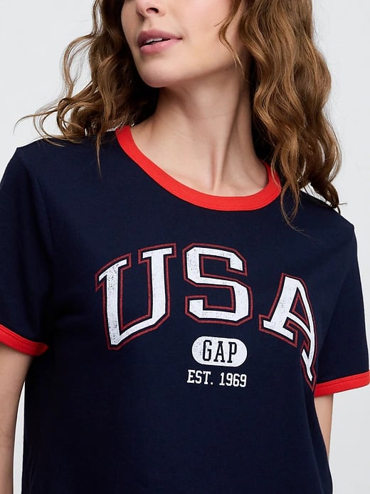 Gap Shrunken Ringer Graphic T-Shirt - Navy Uniform