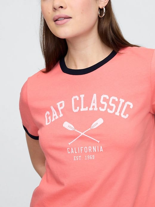 Gap Shrunken Ringer Graphic T-Shirt - Neon Blazing Pink