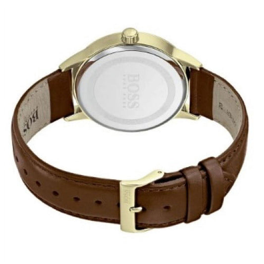 Hugo Boss Officer Men’s Watch (41mm Blue Dial with Date Indicator and Brown Leather Band)