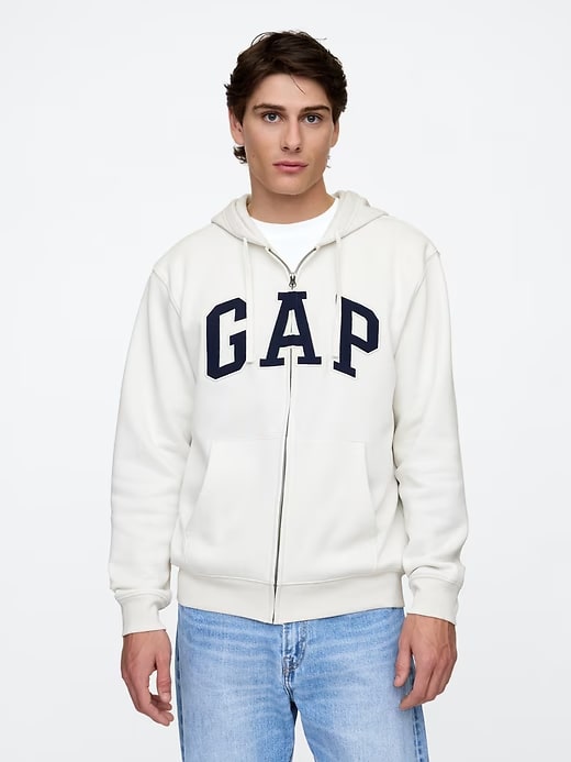 Relaxed Men Gap Logo Zip Hoodie - Carls Stone Beige