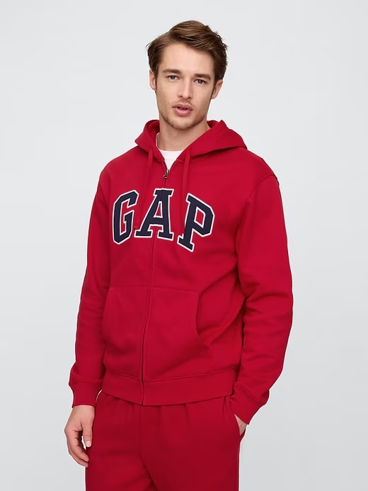 Relaxed Men Gap Logo Zip Hoodie - Red Apple