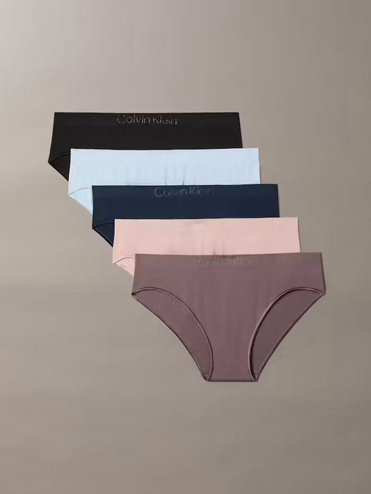 Calvin Klein Bonded Flex Seamless 5-Pack Bikini Briefs in Shoreline/Black