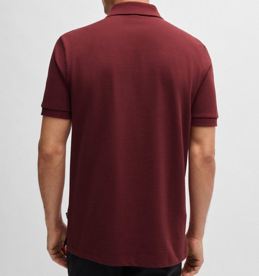 Hugo Boss Pallas Cotton Polo Shirt with Embroidered Logo in Dark Red