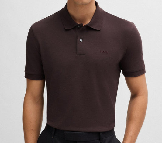 Hugo Boss Pallas Cotton Polo Shirt with Embroidered Logo in Dark Red