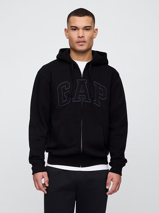 Relaxed Men Gap Logo Zip Hoodie - True Black