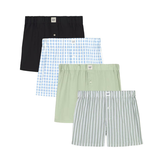 GapBody Men's 4-Pack Woven Boxer (Green Pack)