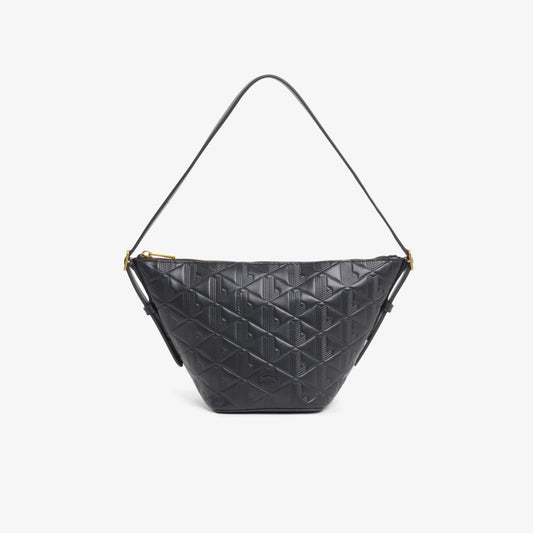 Lacoste Women’s Small Maheki Embossed Leather Hobo Bag (Noir • 000)