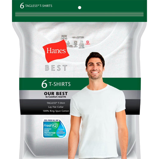 Hanes Men's Best 6-Pack Crew T-Shirt (White)
