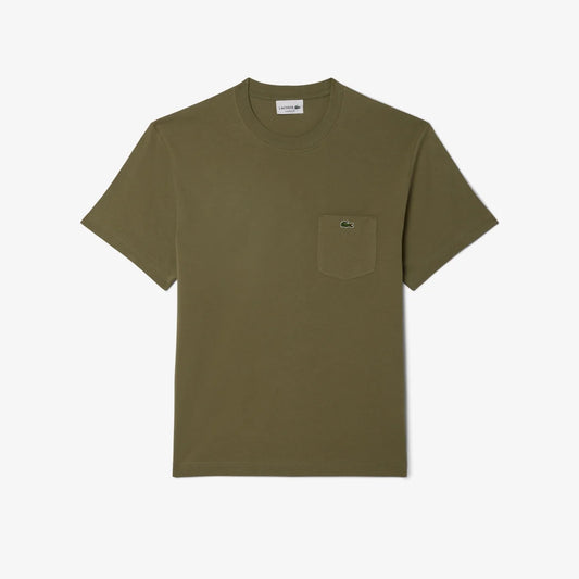 Lacoste Cotton T-shirt with Breast Pocket - Khaki • BMY