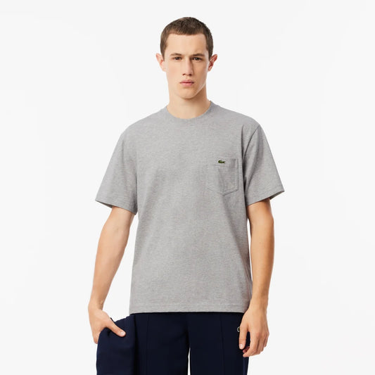 Lacoste Cotton T-shirt with Breast Pocket - Silver Chine • CCA