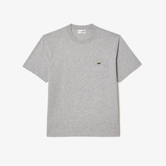 Lacoste Cotton T-shirt with Breast Pocket - Silver Chine • CCA
