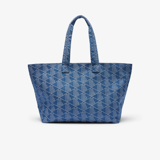 Lacoste XXL Summer Pack Motif Tote in Mono Jacquard Denim Blue