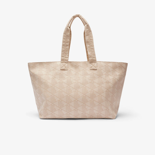 Lacoste XXL Summer Pack Motif Tote in Mono Jacquard Blanc Beige
