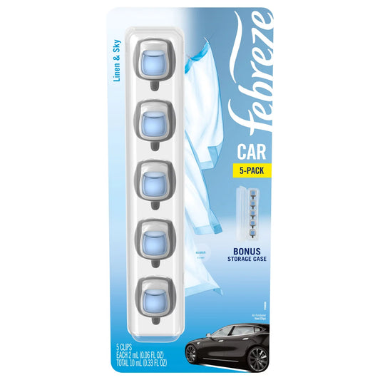 Febreze Air Freshener Car Vent Clips, Linen & Sky, 5-count