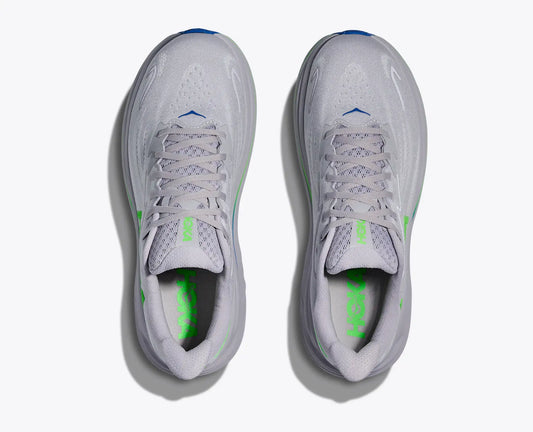 HOKA Clifton 10 in Ash Grey / Neon Green