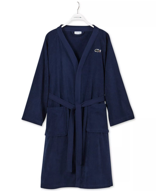 Lacoste Home Logo Patch 100% Cotton Piqué Bath Robe in Black Iris