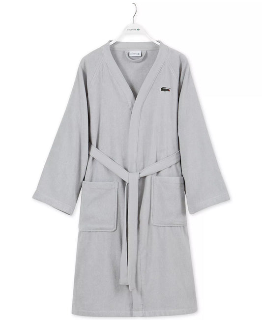Lacoste Home Logo Patch 100% Cotton Piqué Bath Robe in Micro Chip