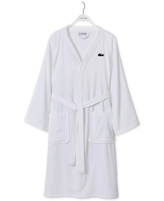 Lacoste Home Logo Patch 100% Cotton Piqué Bath Robe in White