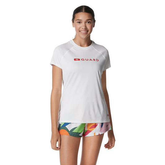 Speedo Women's Guard Short Sleeve Solid Swim Tee White