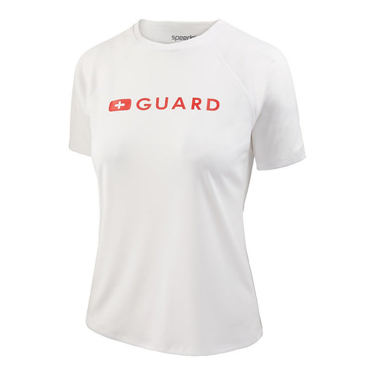 Speedo Women's Guard Short Sleeve Solid Swim Tee White