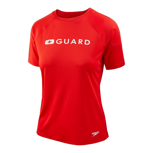Speedo Women's Guard Short Sleeve Solid Swim Tee Red