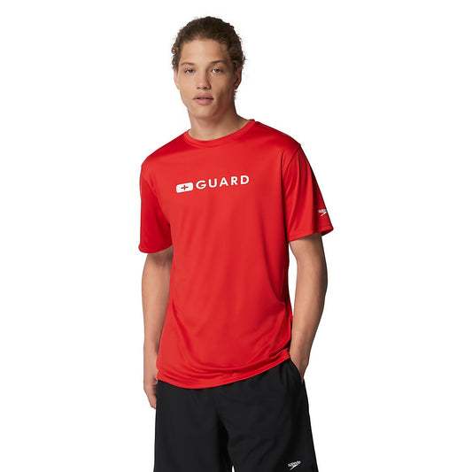 Speedo Men's Guard New Easy Short Sleeve Rashguard Red