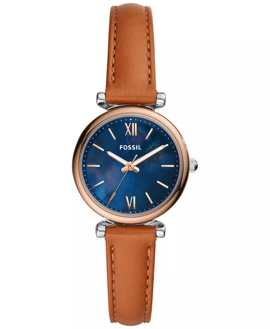 Fossil Women’s Carlie Mini Leather Strap Watch (28mm, Brown)