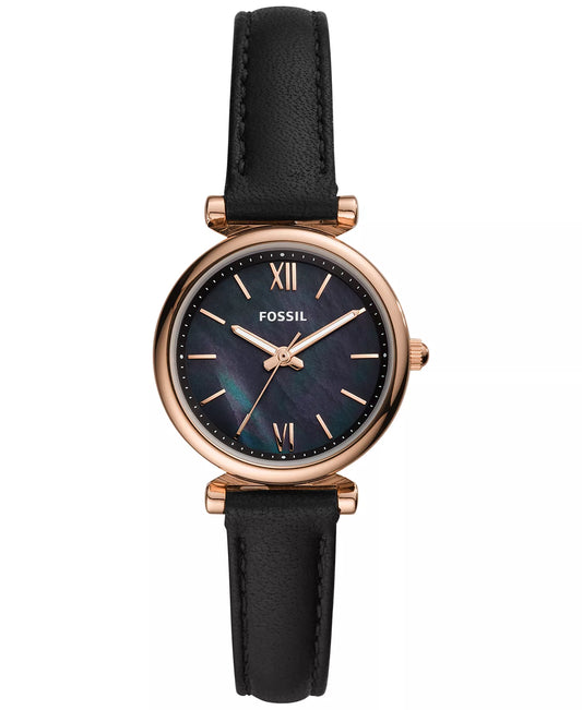 Fossil Women’s Carlie Mini Leather Strap Watch (28mm, Black — Model ES4700)