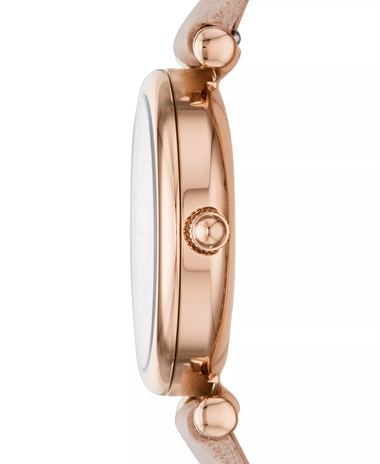 Fossil Women’s Carlie Mini Leather Strap Watch (28mm, Blush — Model ES4699)