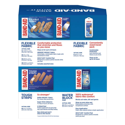 Band-Aid Adhesive Bandages, Assorted, 198-count
