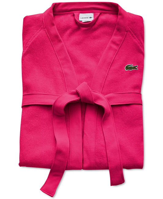 Lacoste Home Logo Patch 100% Cotton Piqué Bath Robe in Magenta