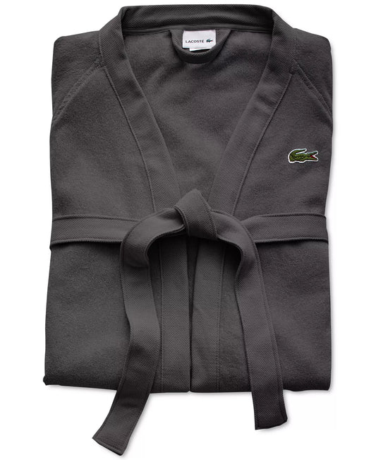 Lacoste Home Logo Patch 100% Cotton Pique Bath Robe in Meteorite