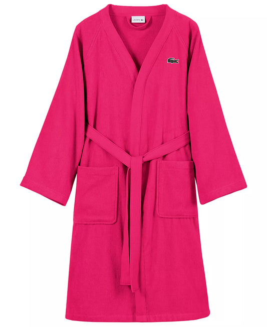 Lacoste Home Logo Patch 100% Cotton Piqué Bath Robe in Magenta
