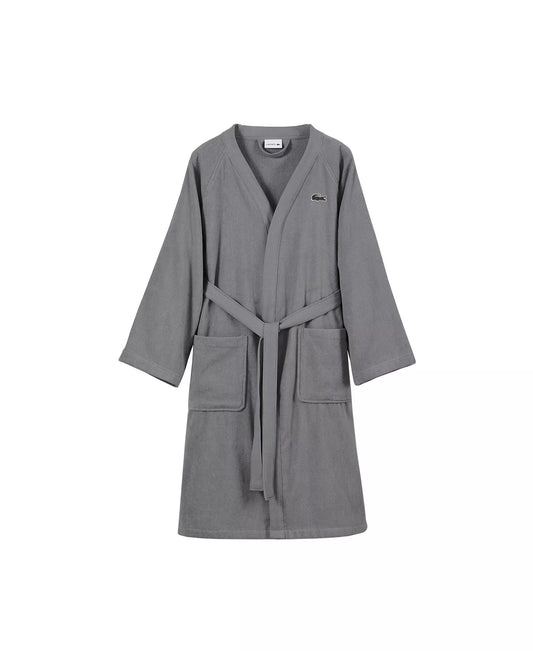 Lacoste Home Logo Patch 100% Cotton Pique Bath Robe in Meteorite