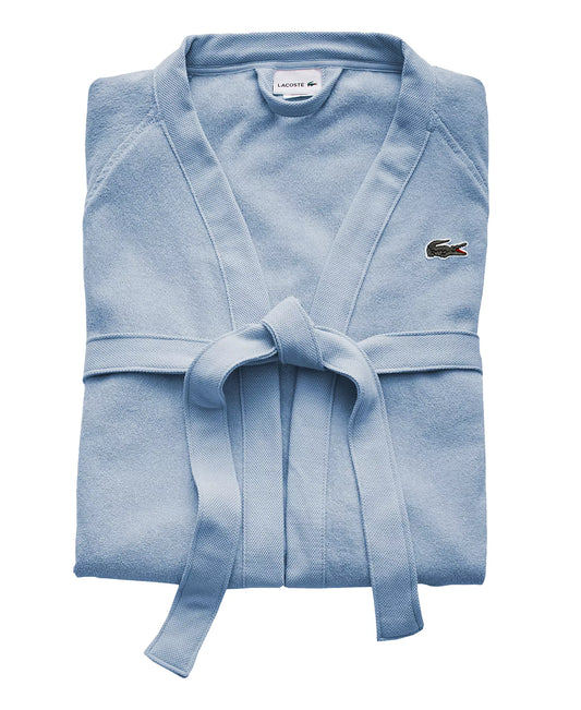 Lacoste Home Logo Patch 100% Cotton Piqué Bath Robe in Sky