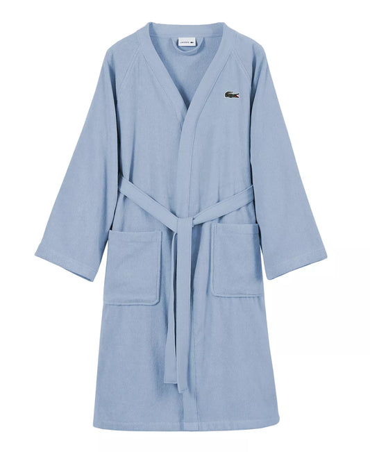 Lacoste Home Logo Patch 100% Cotton Piqué Bath Robe in Sky
