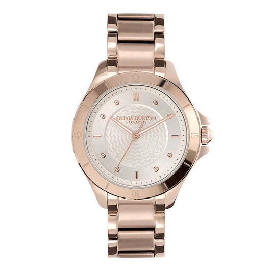 Olivia Burton Guilloché Metallic Women’s Watch, 36mm in Silver White and Stone with Index